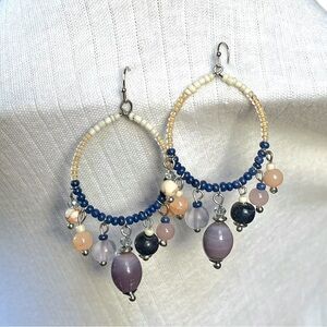 Handmade Seed and Glass Beaded Dangle Earrings
